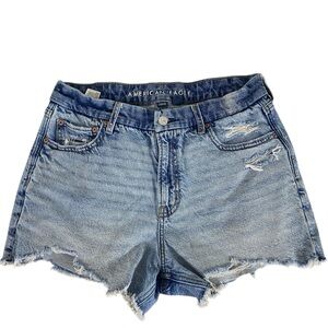American Eagle Womens Curvy Relaxed Shorts 10 Blue Denim Distressed High Rise
